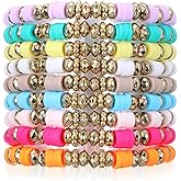 HekouJiub 9Pcs Beaded Friendship Bracelets, Bulk Colorful Stretch Bracelets Surfer Clay Bead Bracelet for Women Party Favors