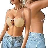 changlizi Strapless Push Up Bras for Women Reusable Lifting Sticky Bra with Clear Strap for Backless Dresses
