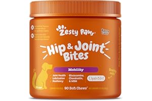 Zesty Paws Hip and Joint for Dogs, Glucosamine for Dogs Hip and Joint Supplement with Chondroitin, MSM, Vitamins C & E - Bacon, 90 Count