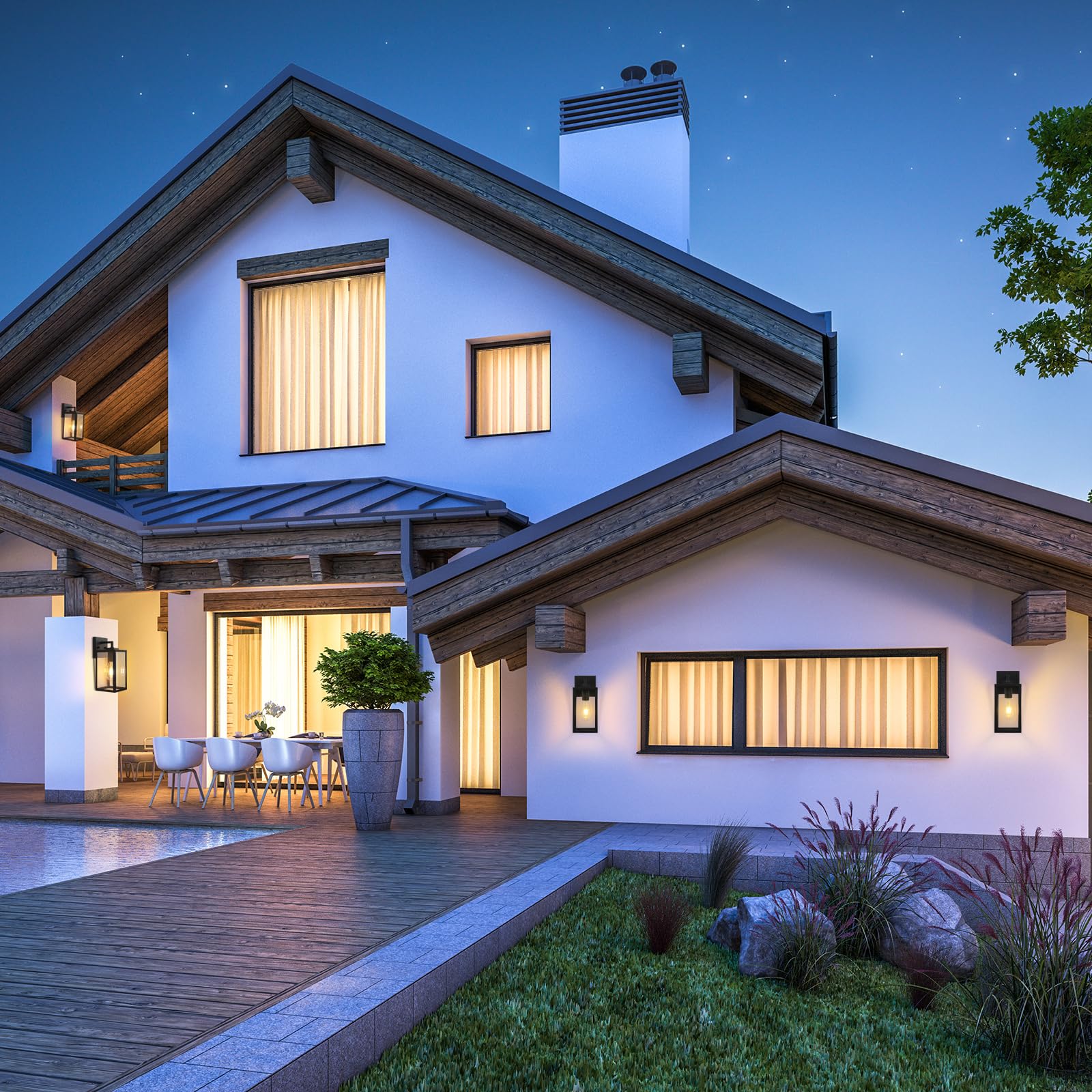 imizdlum 2-Pack Outdoor Wall Light Fixture with Tempered Glass, Exterior Wall Lantern with Easy-to-Clean Design, Waterproof Anti-Rust Wall Sconce for Front Porch, Black, E26 Base