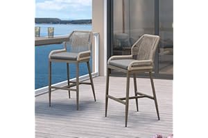 PURPLE LEAF Patio Sunbrella Bar Stools 28" H Set of 2 Handwoven Wicker Bar Height Stool Modern Aluminum High Bar Chairs Outdoor Wicker Barstools with Back and Cushion for Kitchen Pool Island
