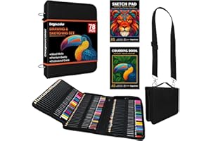 DagouColor Drawing Pencils in Shoulder Bag, 76 Colored Pencils Drawing Kit, Sketching Set with 3-Color Sketchbook, Coloring B