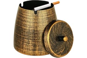 OILP Indoor Ashtray with Lid for Cigarettes,Iron Smokeless Vintage Ash Tray Sets,Metal Ashtray Can Retro Decor,Windproof Rainproof Ashtrays for Patio Outdoor Home Outside Table Decor (Large,Copper)