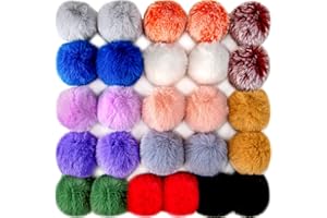 BQTQ 26 Pieces Fluffy Pom Pom Balls Faux Rabbit Fur Pom Pom DIY Fluffy Pom Pom with Elastic Loop for Hats Keychains Scarves Gloves Bags Accessories(13 Bright Colors, 2 Pcs Each Color)