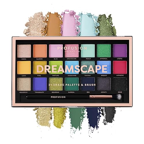 Profusion Cosmetics Dreamscape 21 Shade Eyeshadow Palette and Brush, Unlock Your Stellar Style and Achieve Eye Catching Radiant Eyes, Dive into Infinite Shades and Get Galactic Glamour