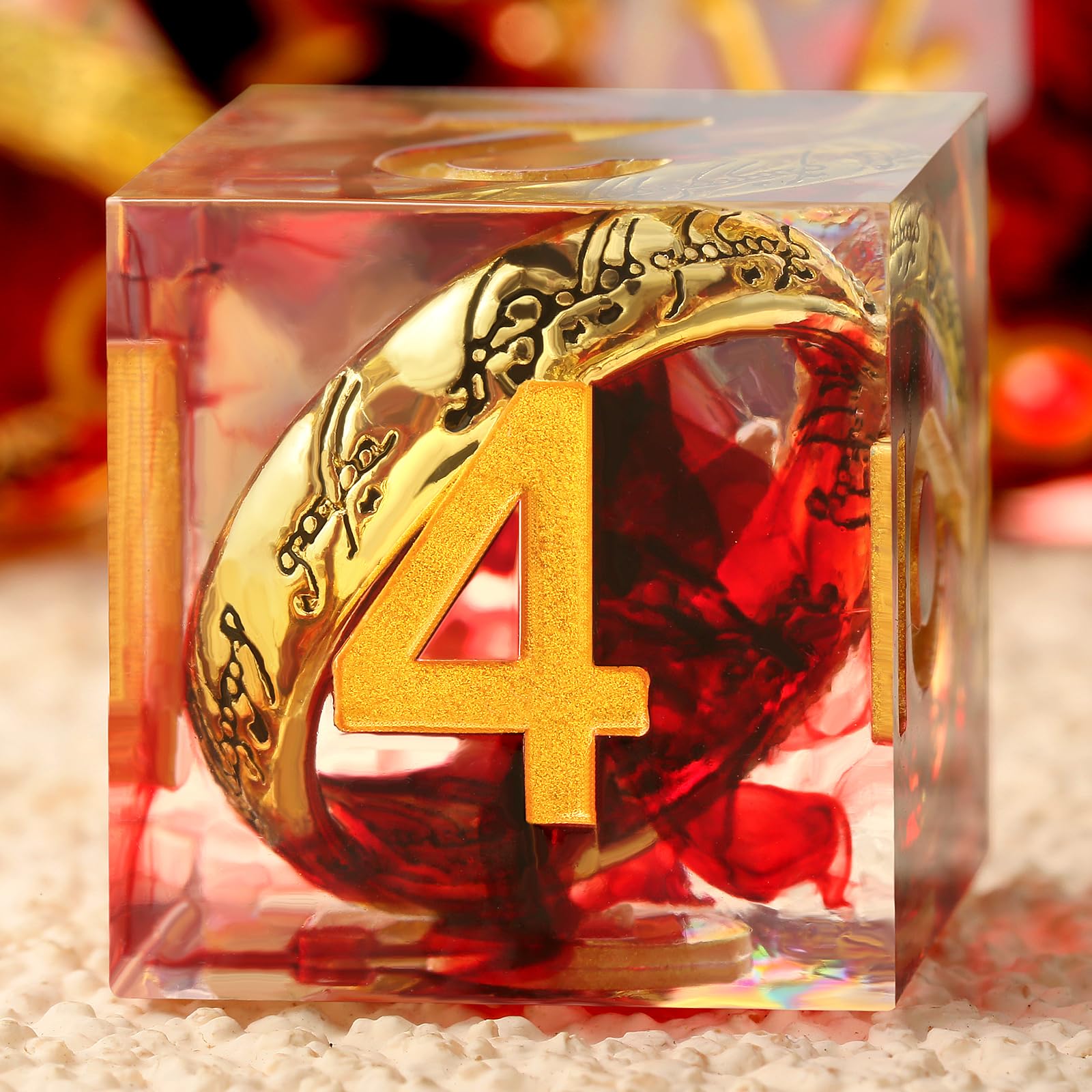 Ring DND Dice Set Sharp Edge DNDND 7-Piece Swirl Resin Blood Red Dice with Magic lord Ring Inside for Dungeons & Dragons -Dragon Box Gifts