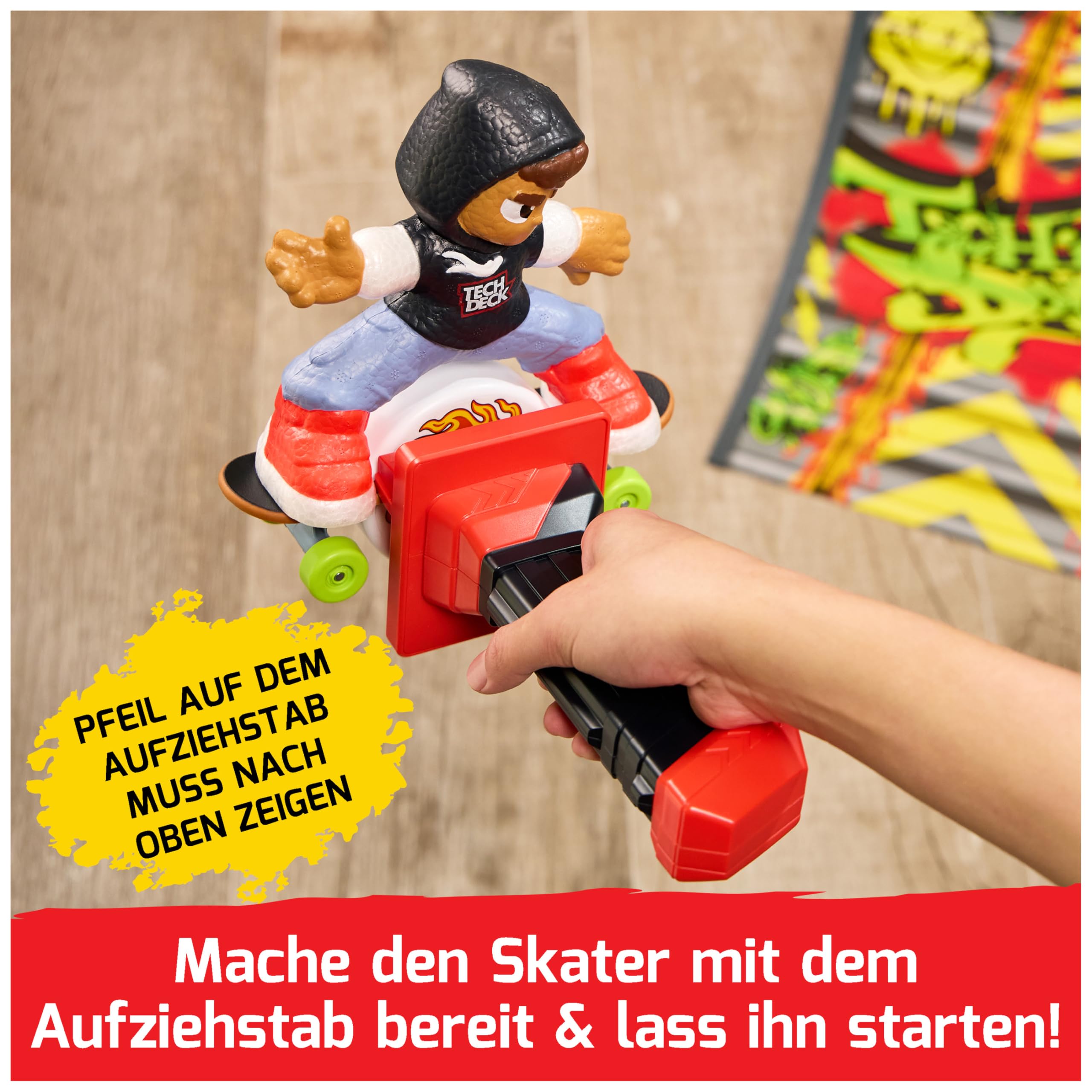 Tech Deck - Shred n' Blast Sk8Board mit aufziehbarem Skater und Rampe für gigantische Sprünge, bis zu 180cm hoch oder weit, für drinnen und draußen, empfohlen 4