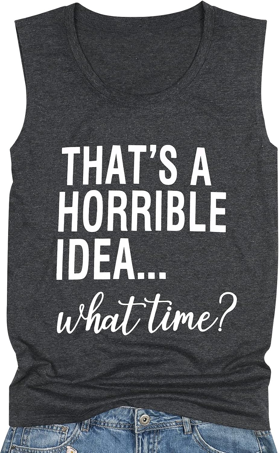 Thats A Horrible Idea What Time Tank Top for Womens Funny Drinking Party Shirt Short Sleeve Top Tee Blouse: Clothing