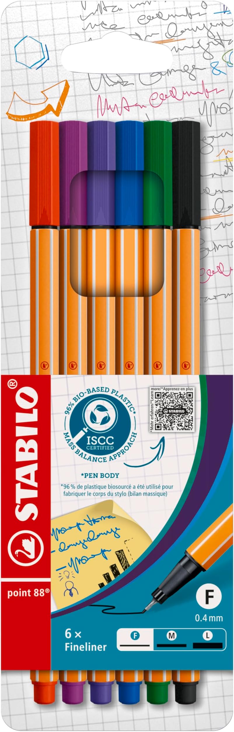Stabilo Point 88 Fineliner Pack of 6 Assorted Colours 0.4 mm