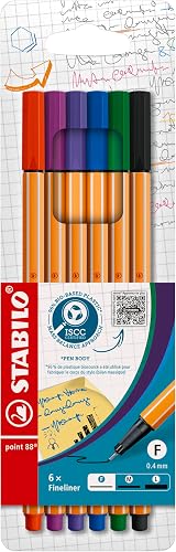 Stabilo Point 88 Fineliner Pack of 6 Assorted Colours 0.4 mm