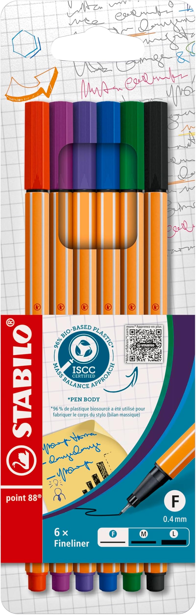 Stabilo Point 88 Fineliner Pack of 6 Assorted Colours 0.4 mm
