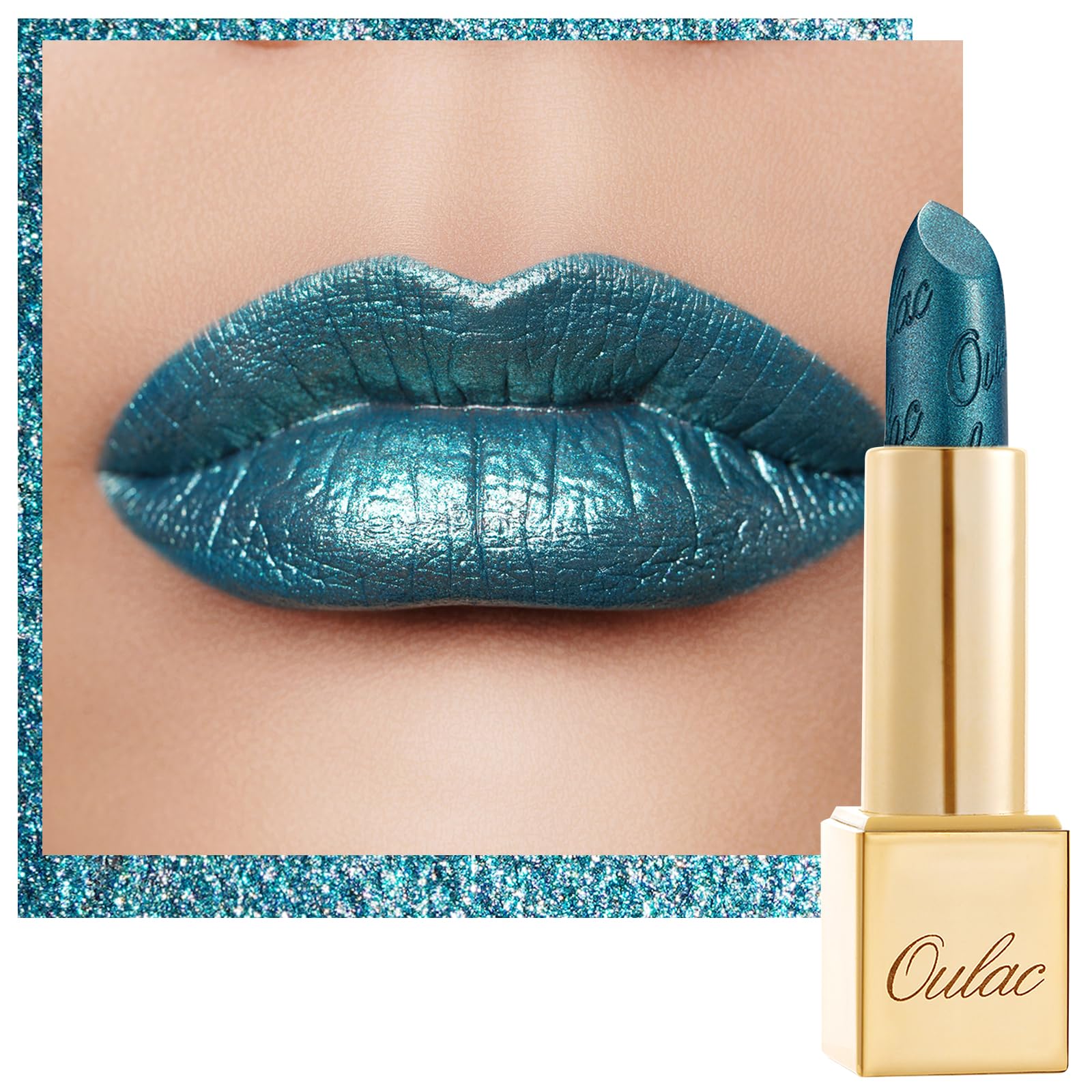 Oulac Christmas Green Metallic Glitter Lipstick, Shine High Impact Lipcolor, Long Lasting Lip Stick, Soft and Ultra Moisture,Vegan & Cruelty-Free, Full-Coverage Lip Color 4.3 g/0.15 Turquoise(20) — image 1