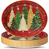 50 Pcs Christmas Tree Oval Paper Plates Xmas Trees Snowflake Oval Plates Disposable Dinnerware Christmas Tree Red Platters Winter Holiday Trays for Farmhouse Kitchen Table Decors Supplies,11x9 inch
