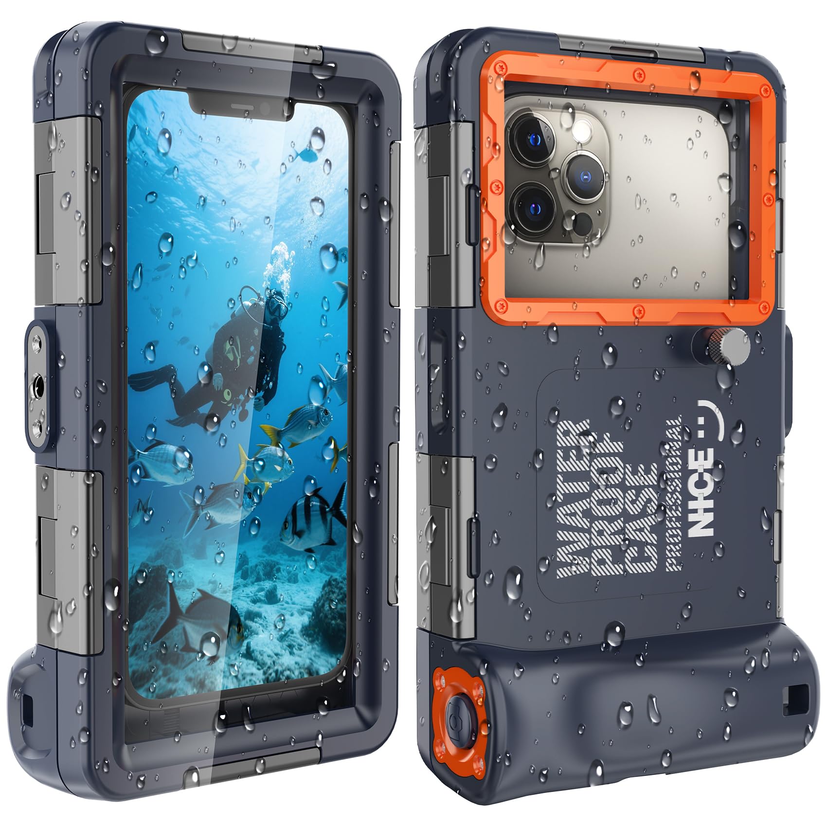 Towevine 2026Underwater Snorkeling Diving Phone Case for iPhone 16/15/14/13/12/ Pro Max Galaxy S24/S23/S22.[50ft/15m] Professional Scuba Dive Waterproof Case Underwater Photo Video Cover Orange