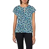 Jones New York Womens Printed Ity Extnd Shldr Dbl Trim Top