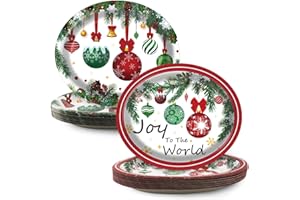 EggSun 50 Pcs Christmas Oval Paper Plates 10" x 12",Large Disposable Xmas Party Decorations Paper Red Green Balls Plates for Xmas Holiday New Year Dinner Party Supplies,50 Guests