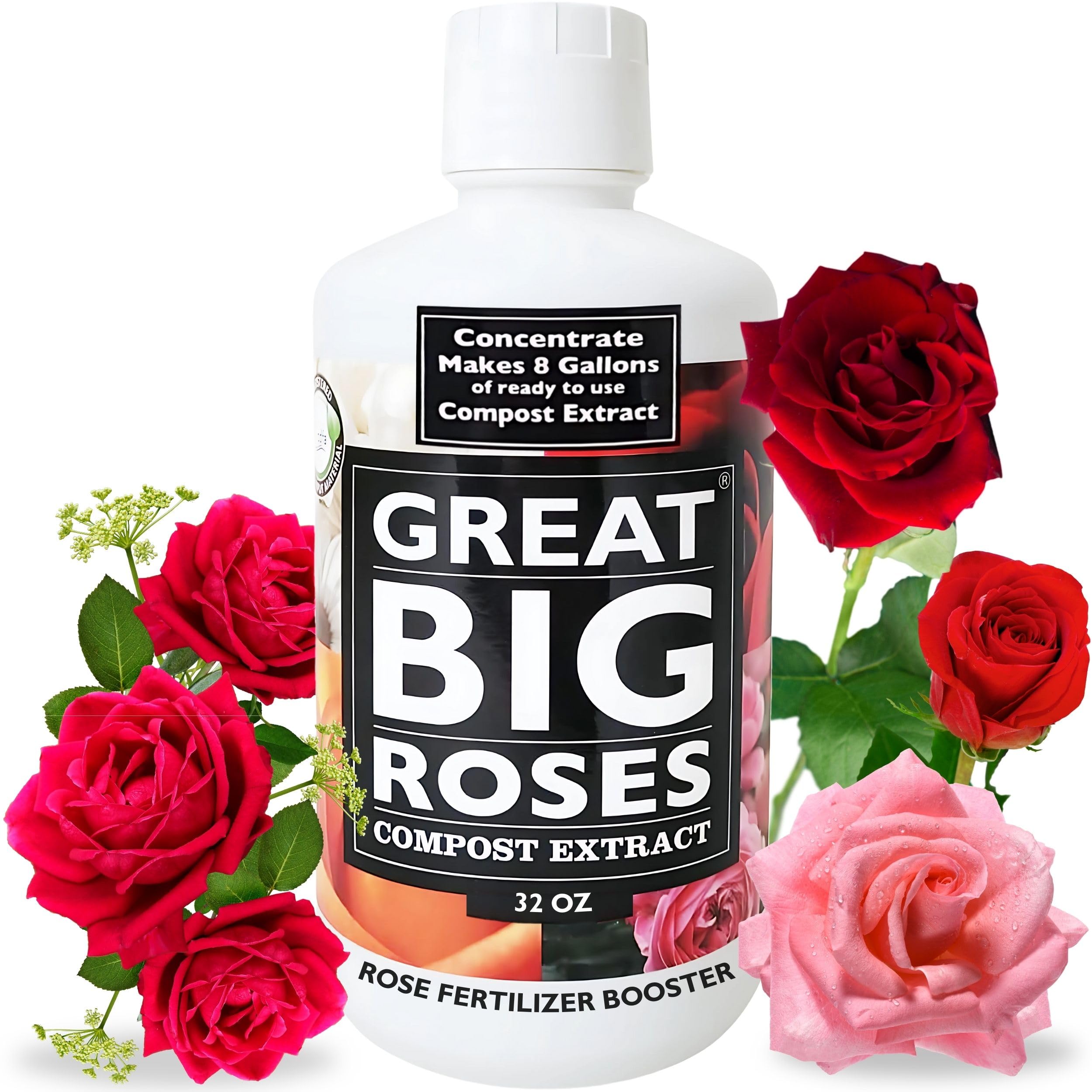Photo 1 of Great Big Roses – Soil and Rose Fertilizer Booster to Grow The Best Roses and Flowers; Rose Food Compost Extract for Rose Bush, 32 Ounce Concentrate (Makes 8 Gallons)
