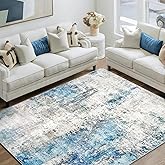 AREAMAY Washable Area Rug 5x7 - Neutral Modern Abstract Rugs, Soft Non Slip Thin Carpet with for Bedroom, Under Dining Room Table, Home, Office, Dorm, Office Rolling Chair - Blue Gray