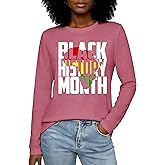LuxLass Black History Month Long Sleeve for Women Black Pride T-Shirts African American Tee Tops