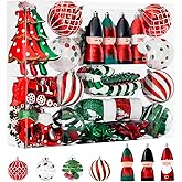 Alupssuc 95pcs Christmas Balls Ornaments Set, Shatterproof Plastic Baubles, Soldiers, Christmas Socks for Xmas Tree Holiday Wedding Party Decorations with Hanging Strings, White, Red and Green