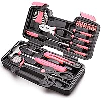 CARTMAN 39Piece Tool Set General Household Hand Tool Kit with Plastic Toolbox Storage Case Pink