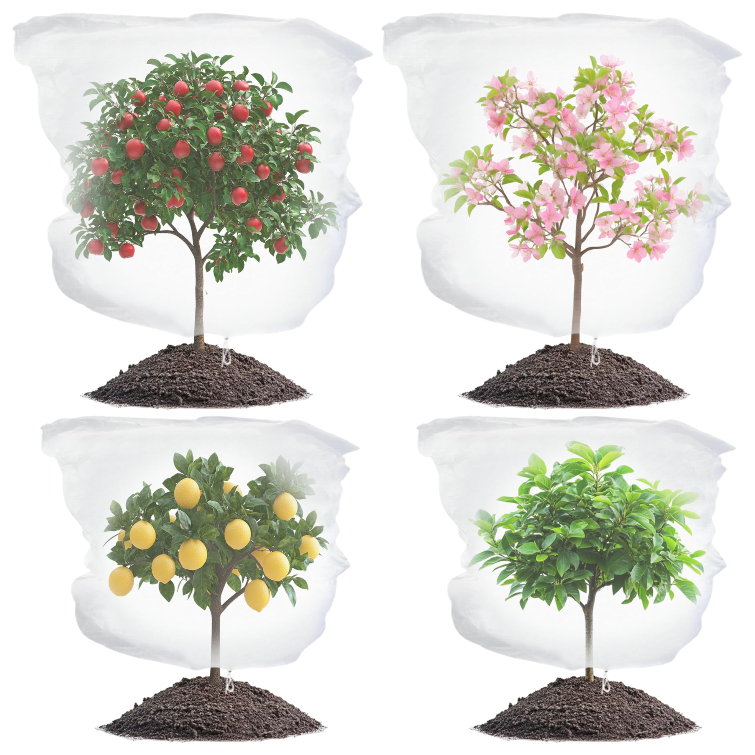 GwaOery Netting for Fruit Trees, 4 PCS Insect Bird Barrier Netting Mesh with Drawstring Plant Netting Fine Mesh Garden Cover Nets Plant Protection Netting for Vegetables Fruits Flower Bushes