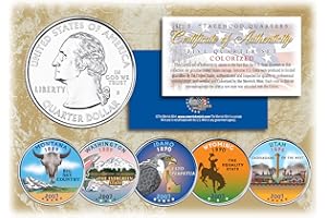 MERRICK MINT 2007 US Statehood Quarters COLORIZED Legal Tender 5-Coin Complete Set w/Capsules