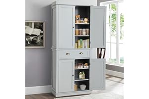 KIGOTY Pantry Cabinet Kitchen Storage Pantry Cabinet with Doors and Shelves for Living Room and Dining Room (Gray, 72" H)