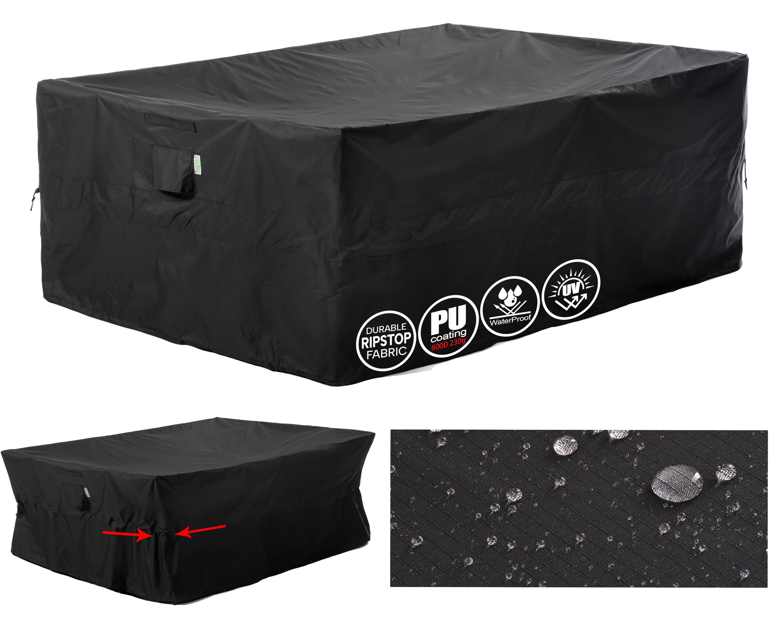 F&J Outdoors Garden Furniture Covers Heavy Duty UV Resistant Tear Resistant Outdoor Table Cover Waterproof Windproof Sectional Sofa Large Garden Furniture Cover, Black, 274x208x84cm