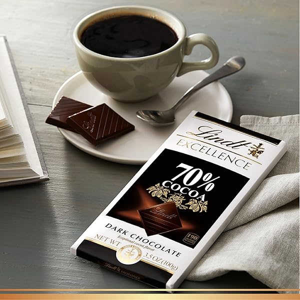 LINDT EXCELLENCE 70% COCOA DARK CHOCOLATE CANDY BAR, DARK CHOCOLATE, 3.5 OZ. BAR