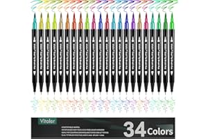 Vitoler Markers,34 Colored Brush Markers Dual Tip Brush Pens for Art Supplies,Artist Markers for Kids Adult Coloring Books No Bleeding(34 Colors Pen)