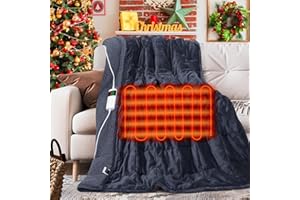 OCTROT Heated Weighted Blanket for Adults, Electric Blanket Twin Size(50in x 60in, 13 Lbs), Soft Fuzzy Fleece Sherpa Heated Blanket Throw with 10 Heating Levels & 1-8 Hours Auto Off, Grey