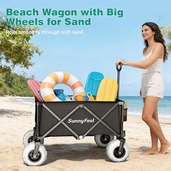 SUNNYFEEL 330LBS WAGONS CARTS FOLDABLE WITH EXTENDED TAILGATE,HEAVY DUTY COLLAPSIBLE FOLDING WAGON CARTS WITH WHEELS,LIGHTWEIGHT FOLD UP WAGON CART FOR OUTDOOR CAMPING BEACH GARDEN GROCERY(BLUE)