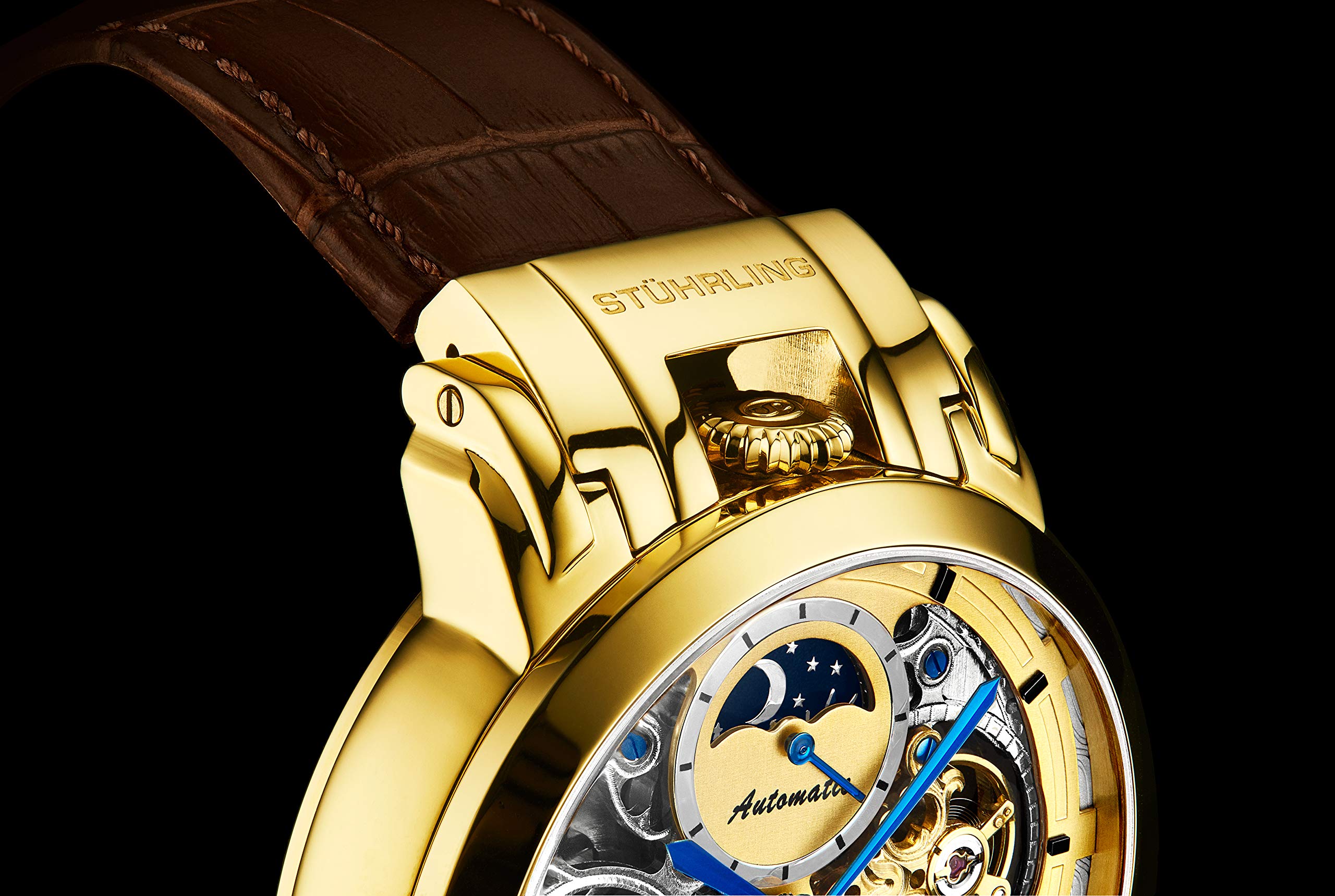 Stuhrling Orignal Mens Watch Automatic Watch Skeleton Watches for Men - Leather Luxury Dress Watch - Mechanical Watch Stainless Steel Case Self Winding Analog Watch for Men