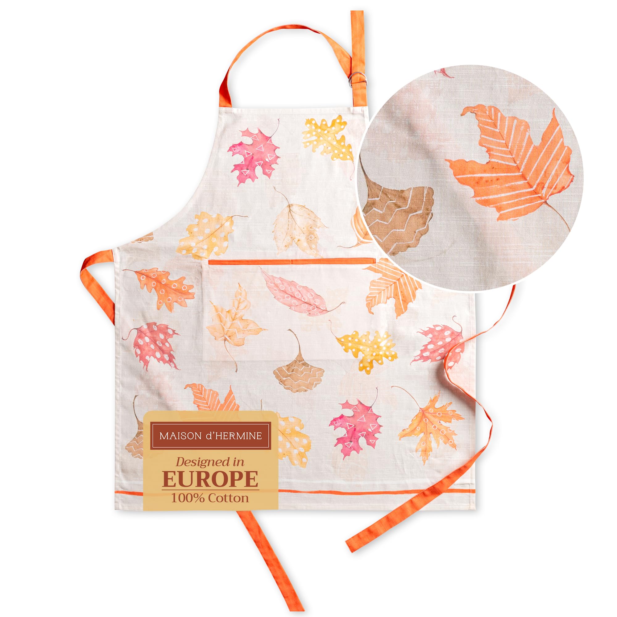 Maison d' Hermine 100% Cotton Apron for women with Pocket Kitchen Chef Autumn Apron for Men Cooking Gardening Server Waitress Maid - (Colours Of Autumn, 85 cm x 70 cm)