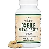 Ox Bile Supplement for No Gallbladder (1,000mg Per Serving, 500mg per Capsule, 120 Capsules) Standardized to 45% Cholic Acid 