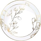 PLASTICPRO 32 Piece Combo Plates Set includes 16-7'' inch Plates & 16-10'' inch Plate White Plastic Floral Design Party With Gold Rim, Premium heavyweight Elegant,Dishes,