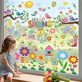 Spring Window Clings for Glass Windows Kids Summer Window Stickers Decor | 9 Sheets Spring Window Clings for Kids Room Indoor Party Cute Easter Decals Decorations for Home Classroom Office Glass Doors