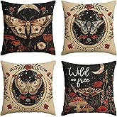 AVOIN colorlife Wild and Free Forest Butterfly Halloween Throw Pillow Covers, 18 x 18 Inch Mushrooms Moon and Moth Cushion Case Decoration for Sofa Couch Farmhouse Set of 4