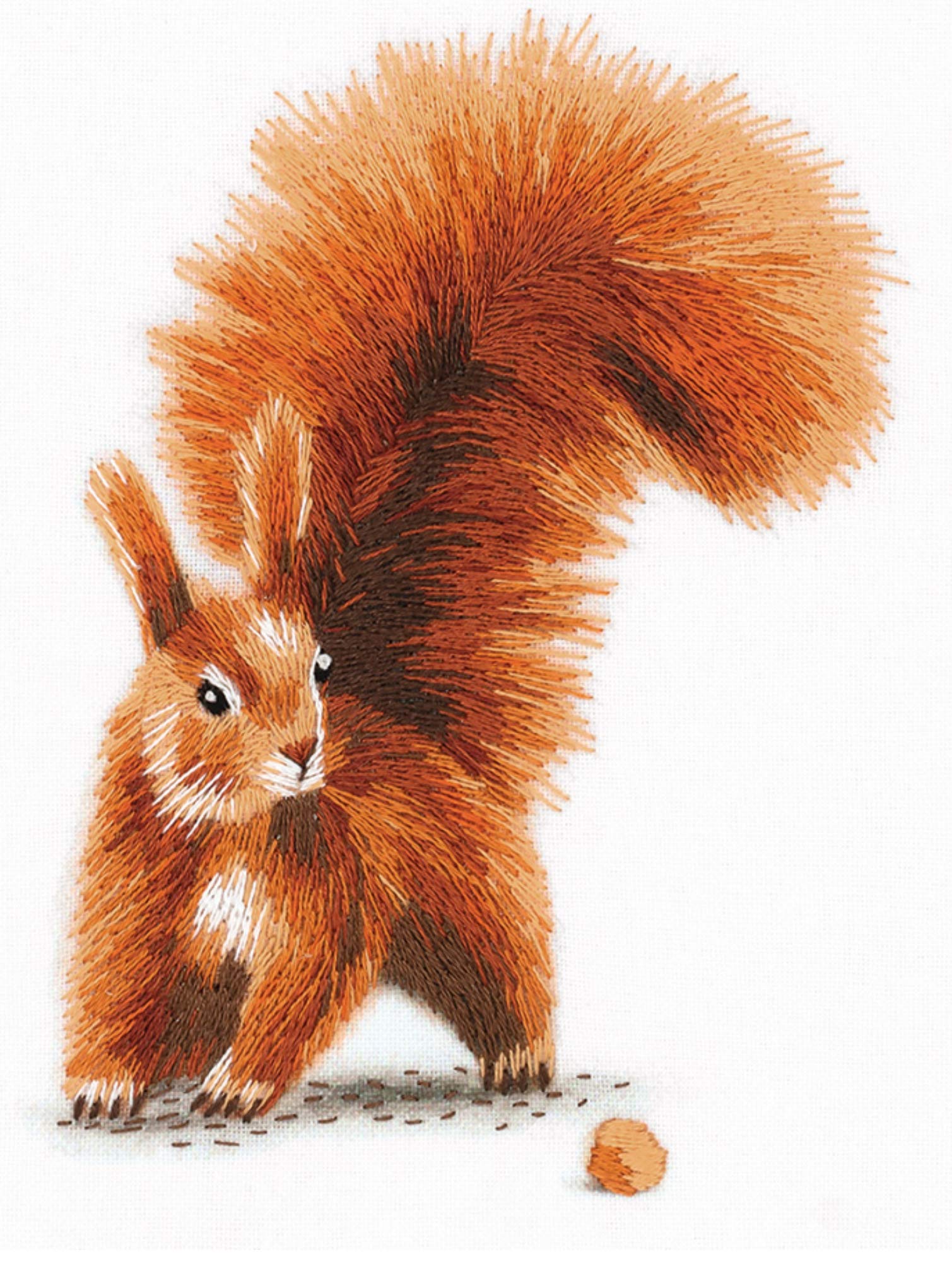 PANNA - Embroidery kit - Squirrel with a Nut - JK-2176 - Stranded cotton - Stamped fabric - 6.1 x 4.53 inch - DIY kit