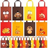 Cunno 24 Pcs Thanksgiving Turkey Gift Bags 7.9 x 9.8 Inch Non Woven Fall Party Favor Bags with Handles for Thanksgiving Autumn Harvest Birthday Party Snacks Goodie Candy Treat Supplies