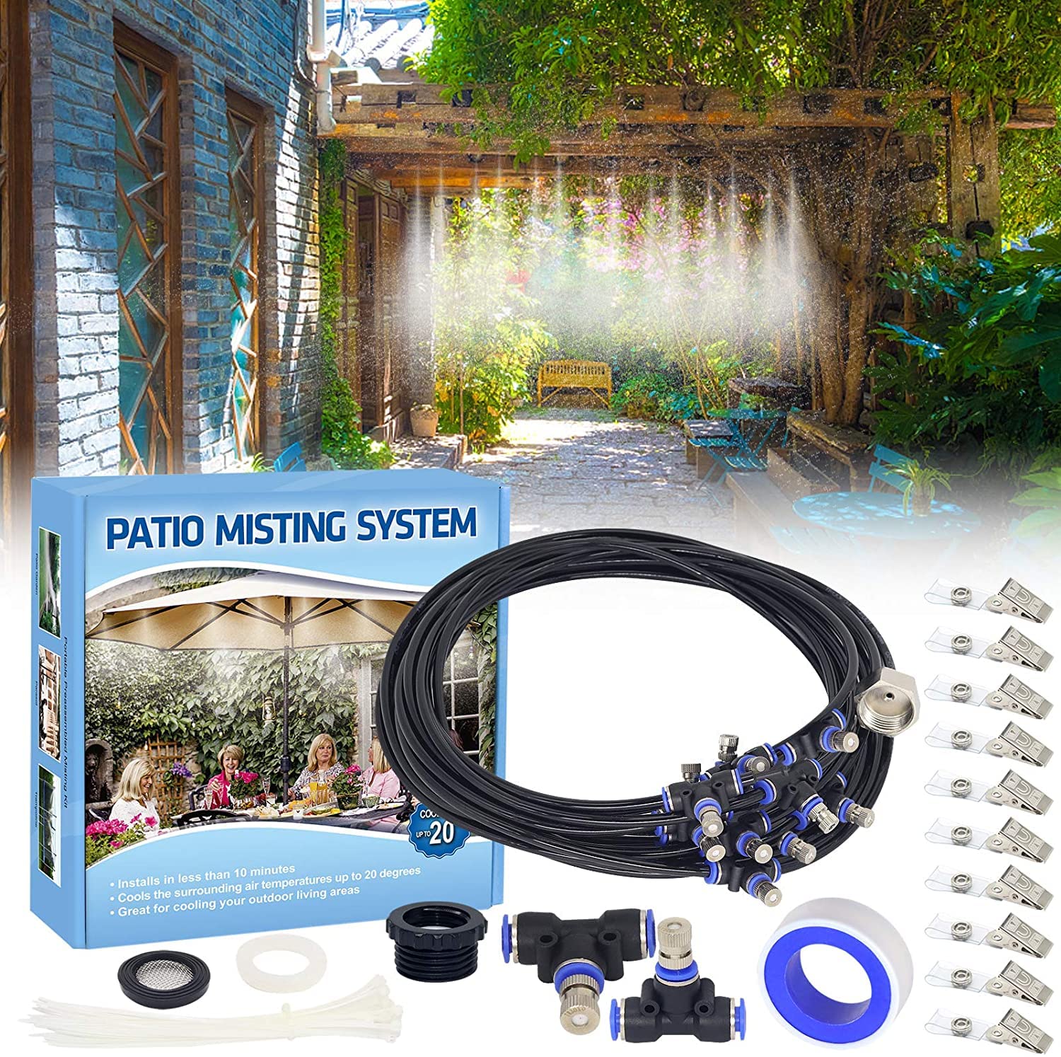 Photo 1 of Tesmotor Misters for Outside Patio, 59FT Misting Line + 21 Brass Nozzle Outdoor Misters for Cooling, Misting System for Patio Garden Lawn Pool Umbrella Trampoline