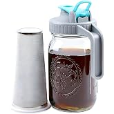 Mason Jar Cold Brew Coffee Maker 32 Oz Wide Mouth Cold Brew Pitcher 1 Quart Airtight &amp; Leakproof Mason Jar Pitcher With Stainless Steel Fine Mesh Filter For Coffee, Iced Tea, Sun Tea, Lemonade