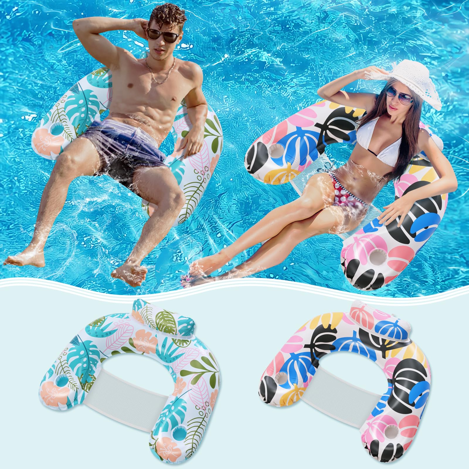 Photo 1 of ANNIL?2 Pack? Adult Inflatable Pool Floats Chair, Water Leisure Inflatable Floating Chair,Drink Holder, Ergonomic Headrest,Pool Floaties for Adults Swimming Pool Party, Summer Water Fun