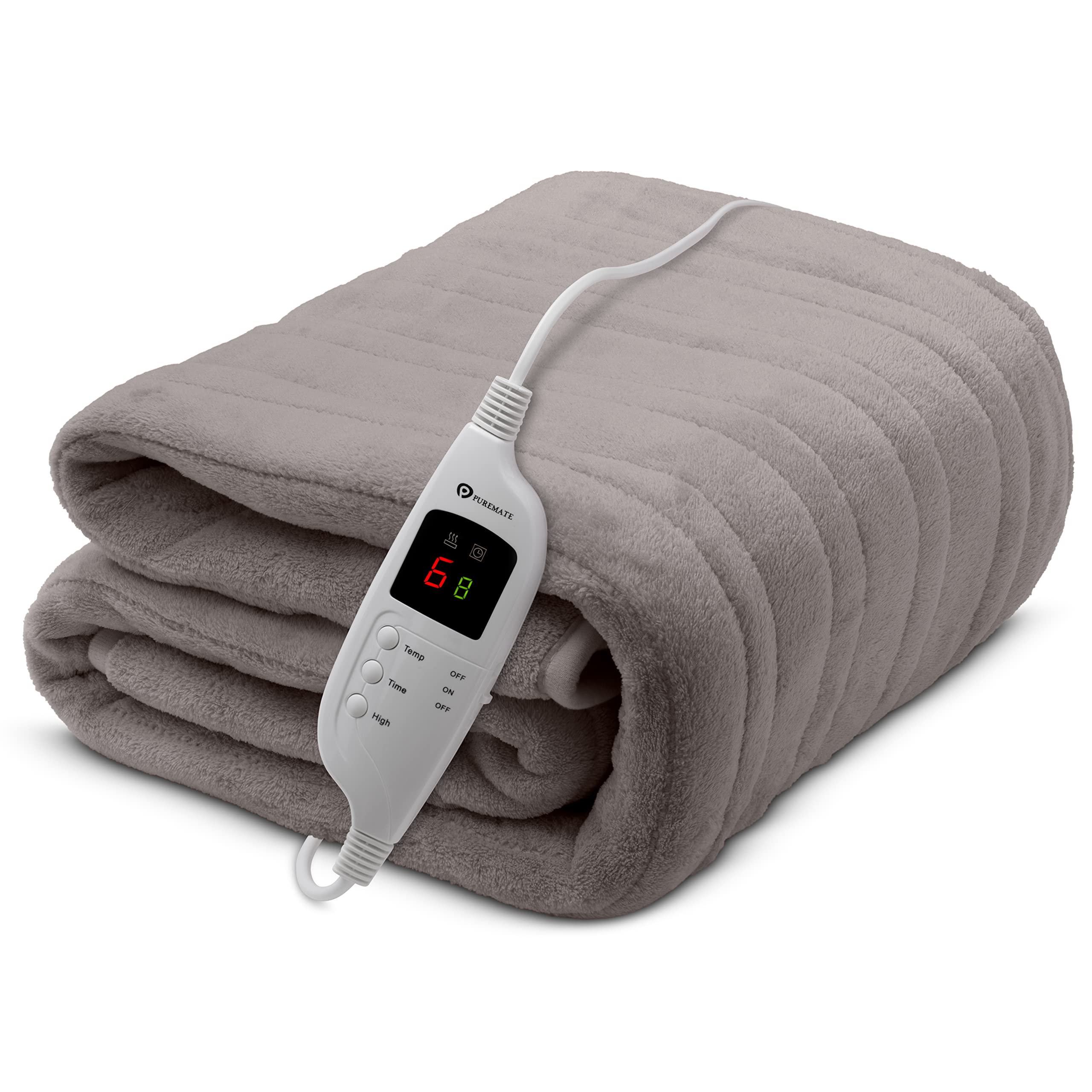 PureMate CozyMate Heated Throw - Luxurious Electric Blanket - Large Heated Blanket with 9 Heat Settings and Timer Function, Machine Washable Fleece with Digital Controller - Size 160 x 130cm