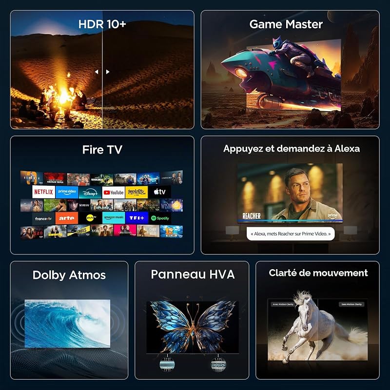 75V6D 75 Pouces 4K HDR, Fire TV, HDR10+, Dolby Atmos, DTS:X, Game Master, Motion Clarity, AirPlay 2, Press & Ask Alexa