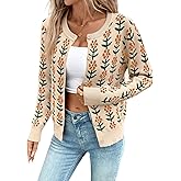 Sidefeel Women's Button Down Cardigan Sweater Long Sleeve Cute Floral Printed Cropped Sweater Coats