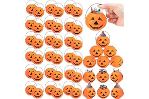 Lallisa 50 Halloween Mini Pumpkin Bucket Plastic Pumpkin Candy Container Halloween Party Favor Decoration Trick or Treat Buckets for Holiday Party Supplies(Orange)