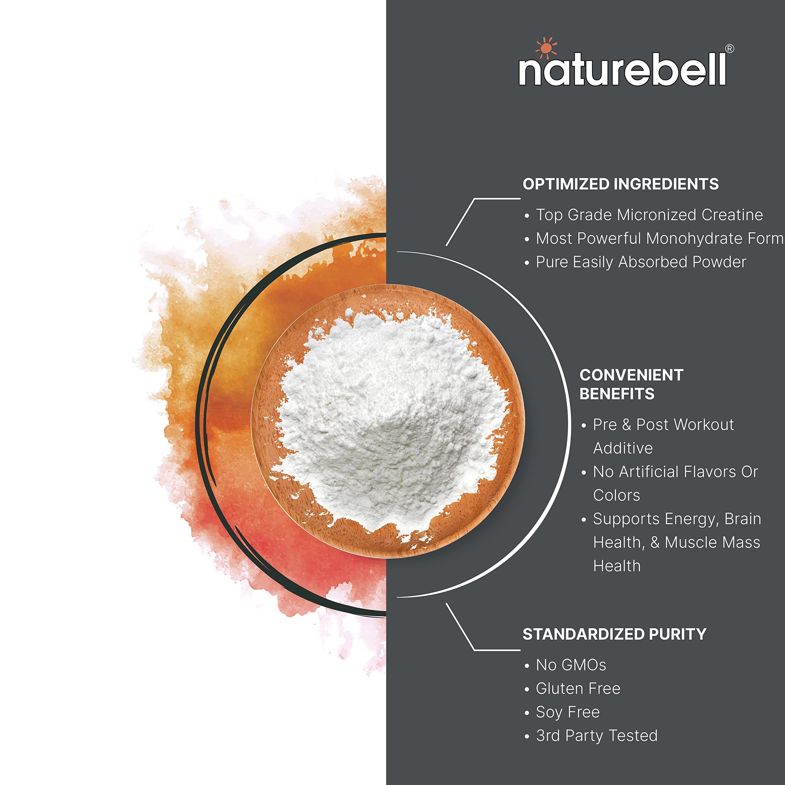 NatureBell Creatine Monohydrate Powder 500g, 5,000mg Per Serving | Micronized, Pure & Unflavored | Pre-Workout Muscle Support | Keto, Vegan, Filler-Free | 100 Servings (1.1 lb)
