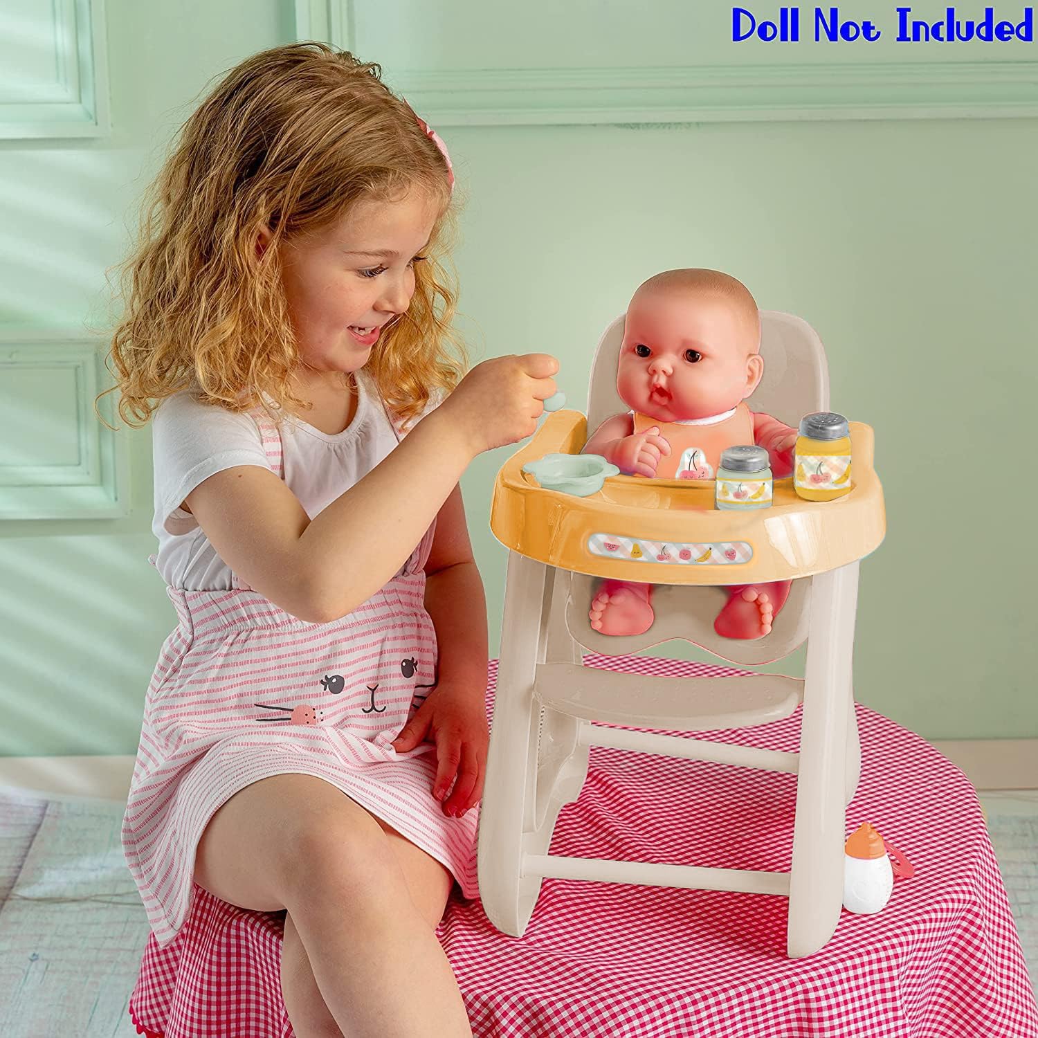 JC Toys - for Keeps Playtime! | Baby Doll High Chair | Fits Dolls up to 17 | Sturdy High Chair and Play Accessories | Ages 2| Earth Tone Colors